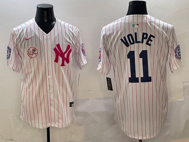 Men New York Yankees #11 Volpe White Stripe Jointly Name Nike 2025 MLB Jersey style 7